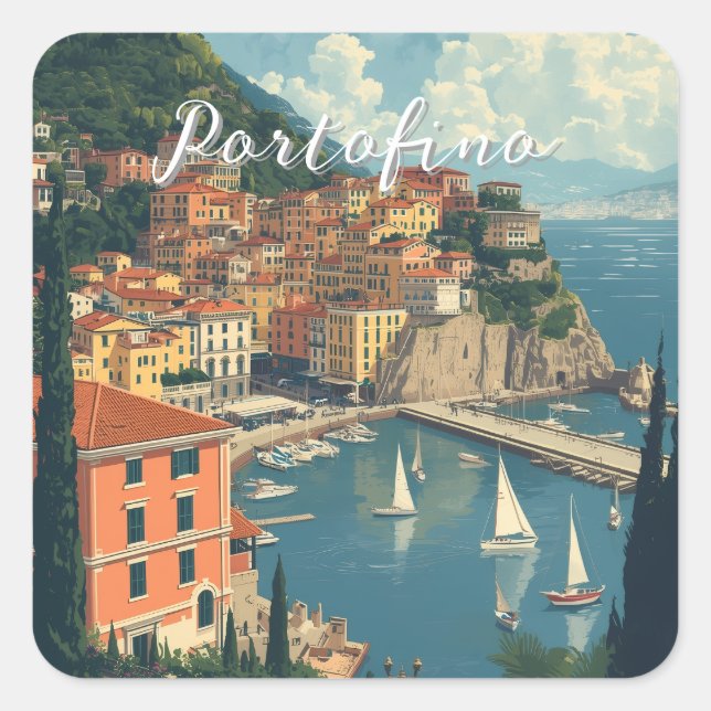Vintage Style Portofino Genova Italy Square Sticker (Front)