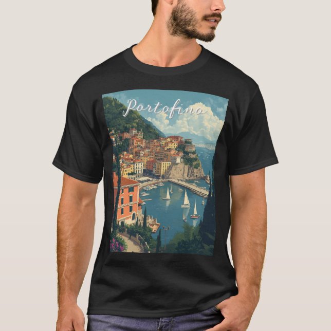 Vintage Style Portofino Genova Italy T-Shirt (Front)