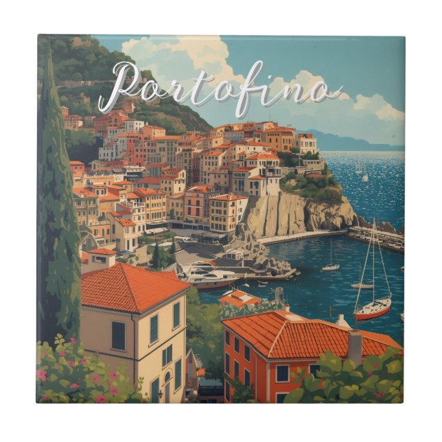 Vintage Style Portofino Genova Italy Tile (Front)