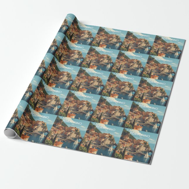 Vintage Style Portofino Genova Italy Wrapping Paper (Unrolled)