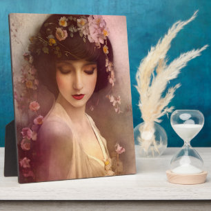 Vintage Style Portrait of Beautiful Floral Woman Plaque