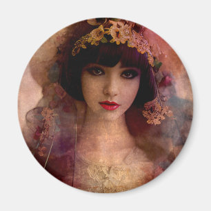 Vintage Style Portrait of Beautiful Woman in Pink Magnet