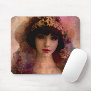 Vintage Style Portrait of Beautiful Woman in Pink Mouse Pad