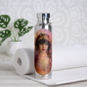Vintage Style Portrait of Beautiful Woman in Pink Water Bottle