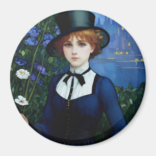 Vintage Style Pretty Dark Academy Girl Portrait Magnet