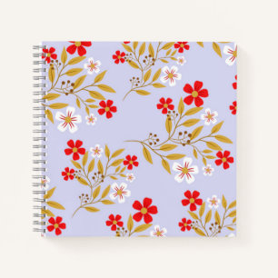 Vintage Style Pretty Red Flowers on Blue Pattern Notebook
