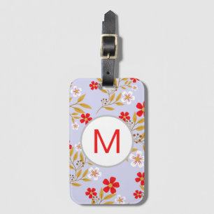 Vintage Style Pretty Red Flowers Pattern Monogram Luggage Tag