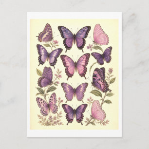 Vintage-Style Purple Butterfly Illustration Postcard