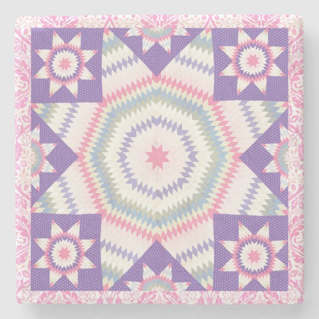 Vintage Style Quilt Square Marble Coaster (Front)