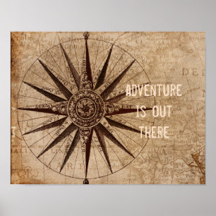 vintage style quote poster compass map