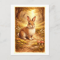 Vintage-Style Rabbit in Forest Illustration