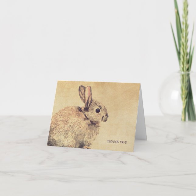 Vintage Style Rabbit Sketch Thank You Note Card (Front)