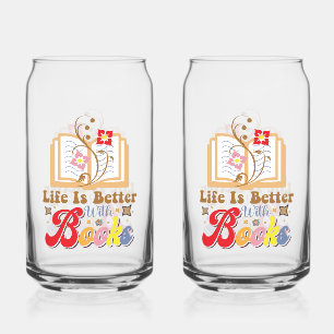 Vintage Style Reading & Library Graphic Can Glass