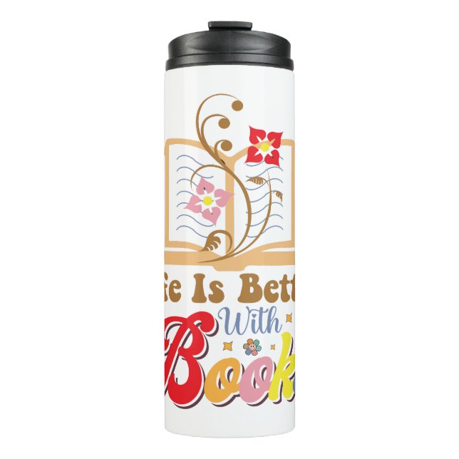 Vintage Style Reading & Library Graphic Thermal Tumbler (Front)