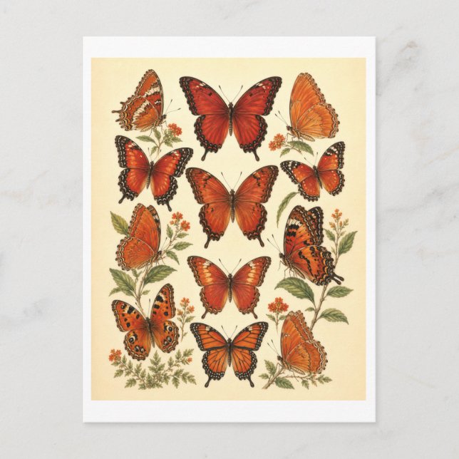 Vintage-Style Red Butterfly Illustration Postcard (Front)