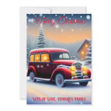 Vintage Style Red Car Merry Christmas
