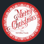 Vintage Style Red Christmas Classic Round Sticker<br><div class="desc">Introducing our customisable Vintage Style Winter Holiday Labels, a classic touch for your Christmas gifts and goodies! Add a nostalgic charm to your presents with these exquisite labels, capturing the essence of days gone by. Let the vintage-inspired design evoke the warmth and magic of the season, making your gifts truly...</div>
