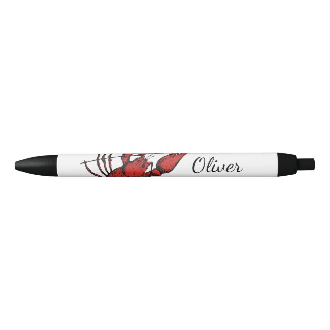 Vintage style red lobster design black ink pen (Front)