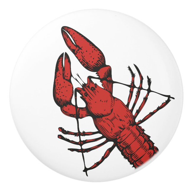 Vintage style red lobster design ceramic knob (Front)