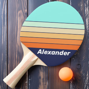 Vintage Style Retro Sport Striped with Name Ping Pong Paddle
