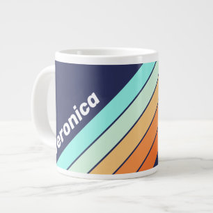 Vintage Style Retro Stripes with Name Large Coffee Mug