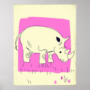 Vintage style Rhino cartoon Poster