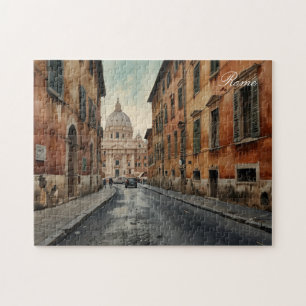 Vintage Style Rome Italian Travel Watercolor Jigsaw Puzzle