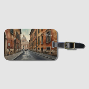 Vintage Style Rome Italian Travel Watercolor Luggage Tag