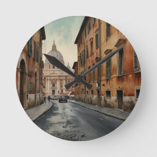Vintage Style Rome Italian Travel Watercolor Round Clock