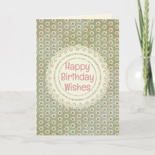 Vintage Style Rose Doily Green Damask Birthday Card