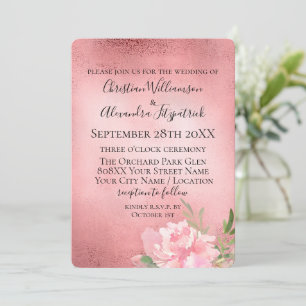 Vintage Style Rose Gold and Elegant Pink Flower Invitation