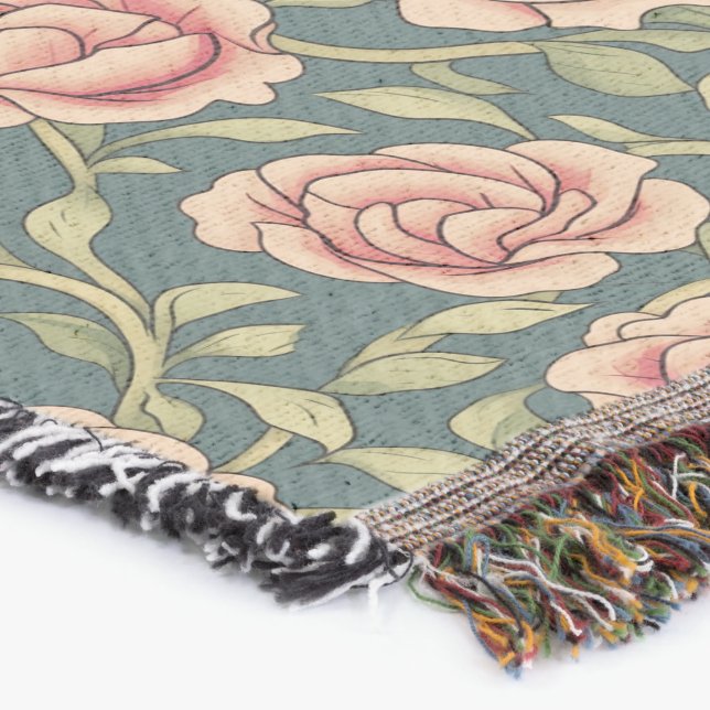 Vintage Style Rose Vine Pattern Throw Blanket (Corner)