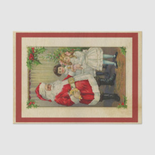 Vintage Style Santa Claus Giving Presents to Child Tissue Paper