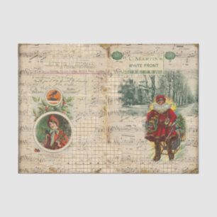 Vintage Style Santa Claus, Sled, Sheet Music