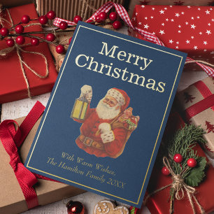 Vintage Style Santa Merry Christmas Gold