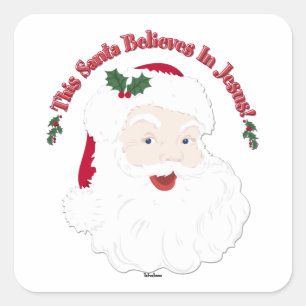 Vintage Style Santa This Santa Believes In Jesus Square Sticker