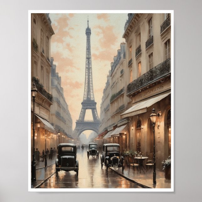 Vintage-style scenes of Parisian streets, cafes Poster (Front)