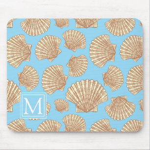 Vintage Style Seashell Pattern   Add Your Initial Mouse Pad