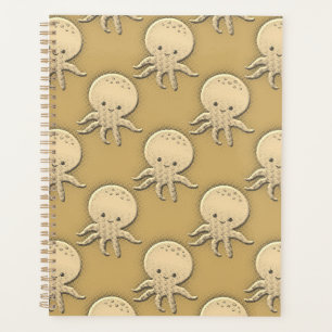 Vintage Style Sepia Baby Octopus Pattern Planner