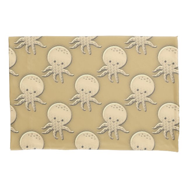 Vintage Style Sepia Baby Octopus Pillowcase (Front)