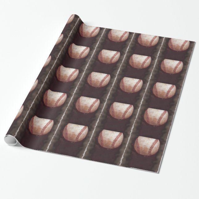 Vintage Style Sepia Baseball Artwork Wrapping Paper (Unrolled)