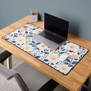 Vintage Style Small Pink Blue Yellow Flowers Cotta Desk Mat