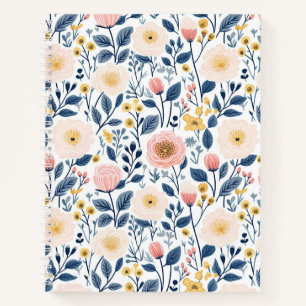 Vintage Style Small Pink Blue Yellow Flowers Cotta Notebook