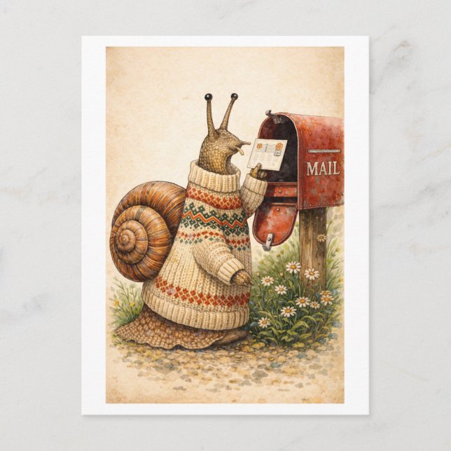 Vintage-Style Snail Mailing Postcard (Front)