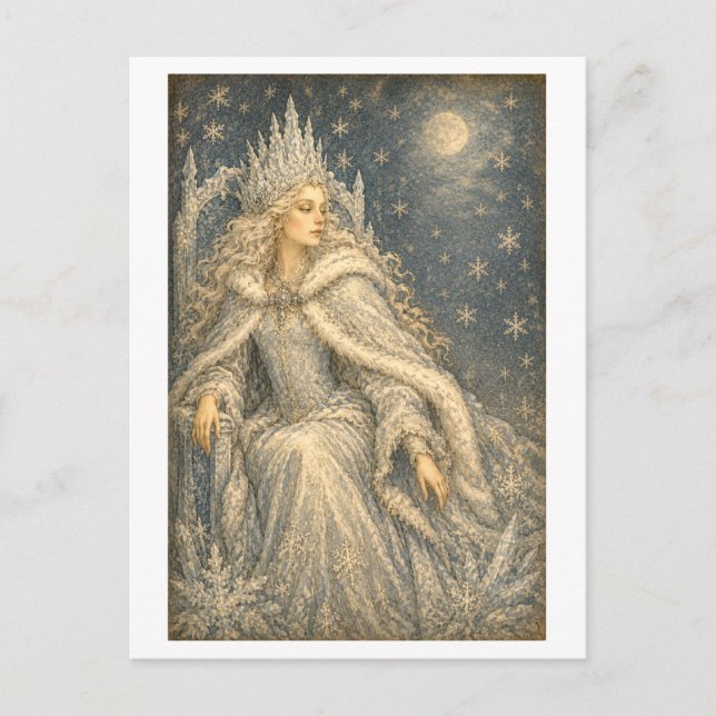 Vintage-Style Snow Queen Illustration Postcard (Front)