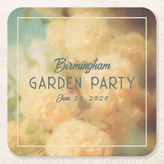 Vintage Style Snowball Flowers Garden Party Squar Square Paper Coaster