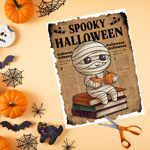 Vintage Style Spooky Halloween Newspaper Mummy Tissue Paper