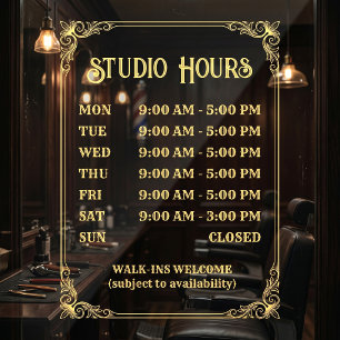 Vintage Style Store Hours Sign. Ornate Gold Frame