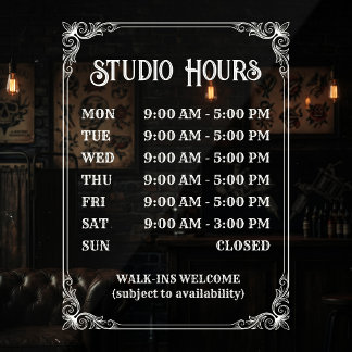 Vintage Style Store Hours Sign. Ornate White Frame