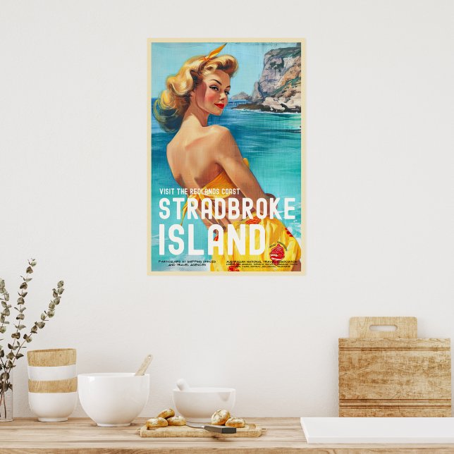 Vintage Style Stradbroke Island Travel Poster (Kitchen)